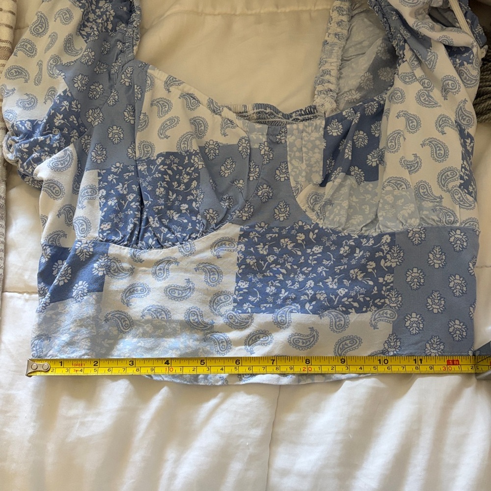 Blue And White Patchwork Crop Top - image 4